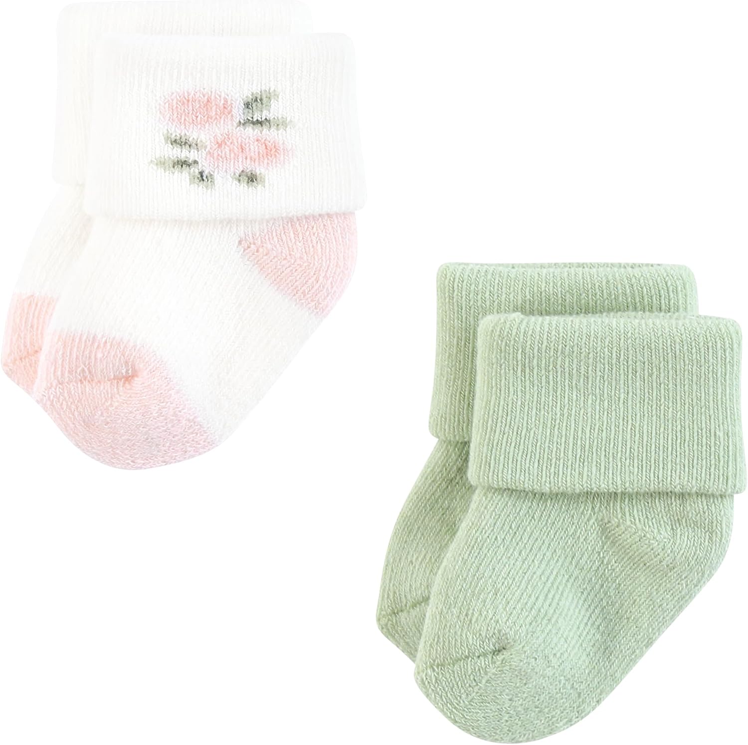 Hudson Baby Infant Girl Cotton Rich Newborn and Terry Socks, Pink Sage Rose, 0-6 Months