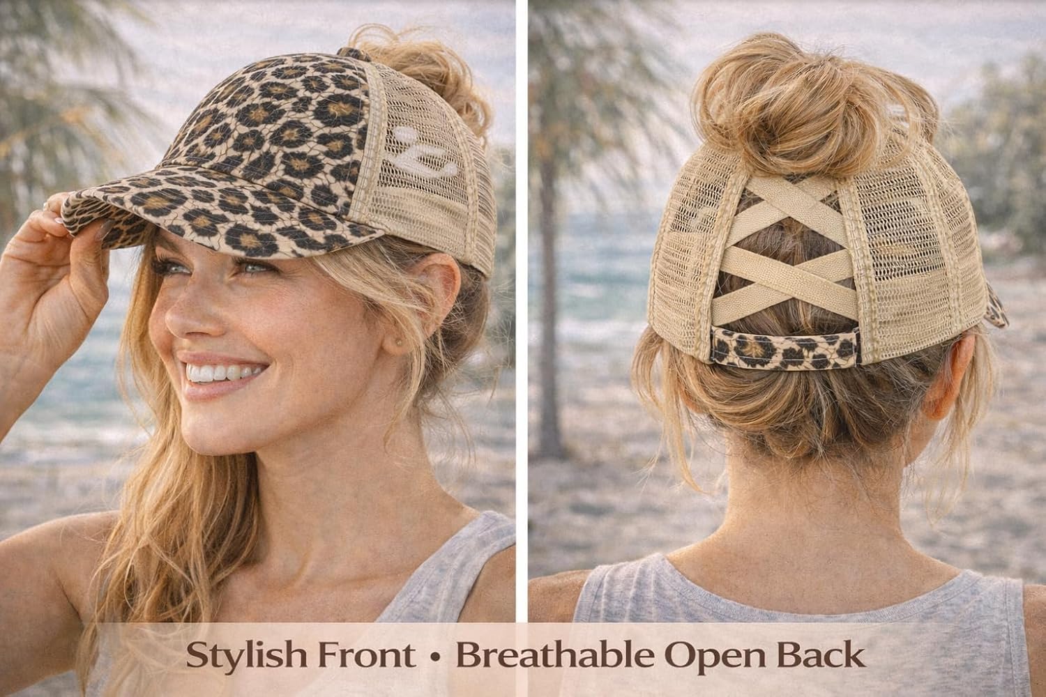 Leopard Print Baseball Cap for Women Mesh Back Design Vintage Style Breathable Casual Visor