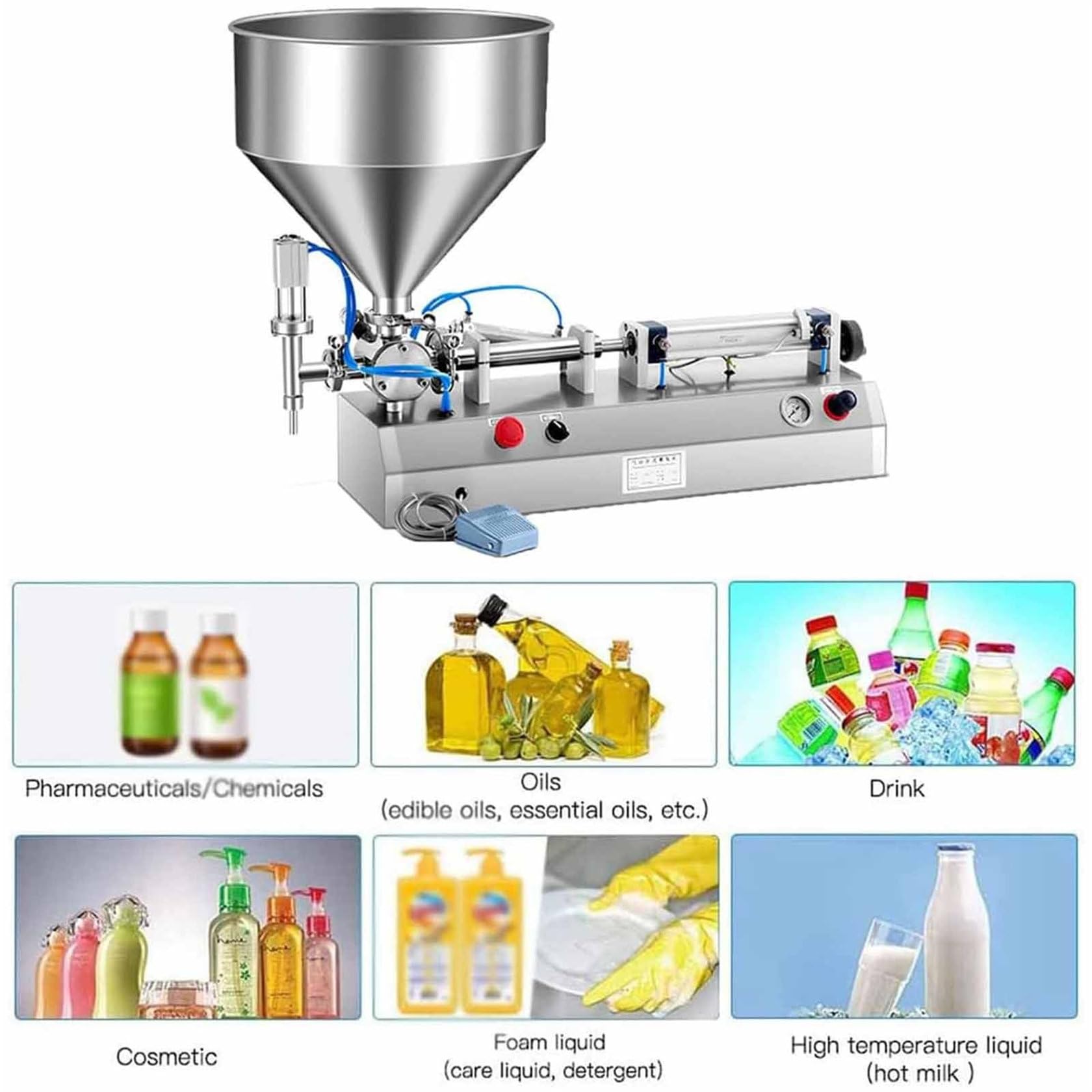 Pneumatyczna maszyna do napełniania, płynna pasta z pojemnikiem grzewczym, regulowana objętość 5-500 ml, idealna do zastosowań kosmetycznych, szamponów i olejów