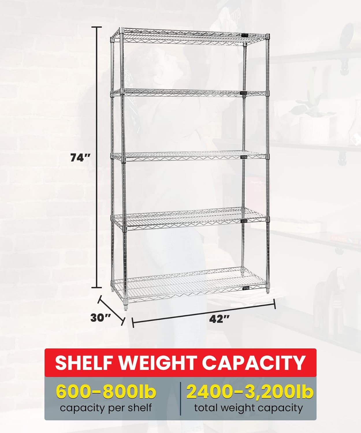 Quantum Storage Systems WR74-3042C-5 Starter Kit Wire Shelves Chrome 5 Shelves 74" H x 42" W x 30" D