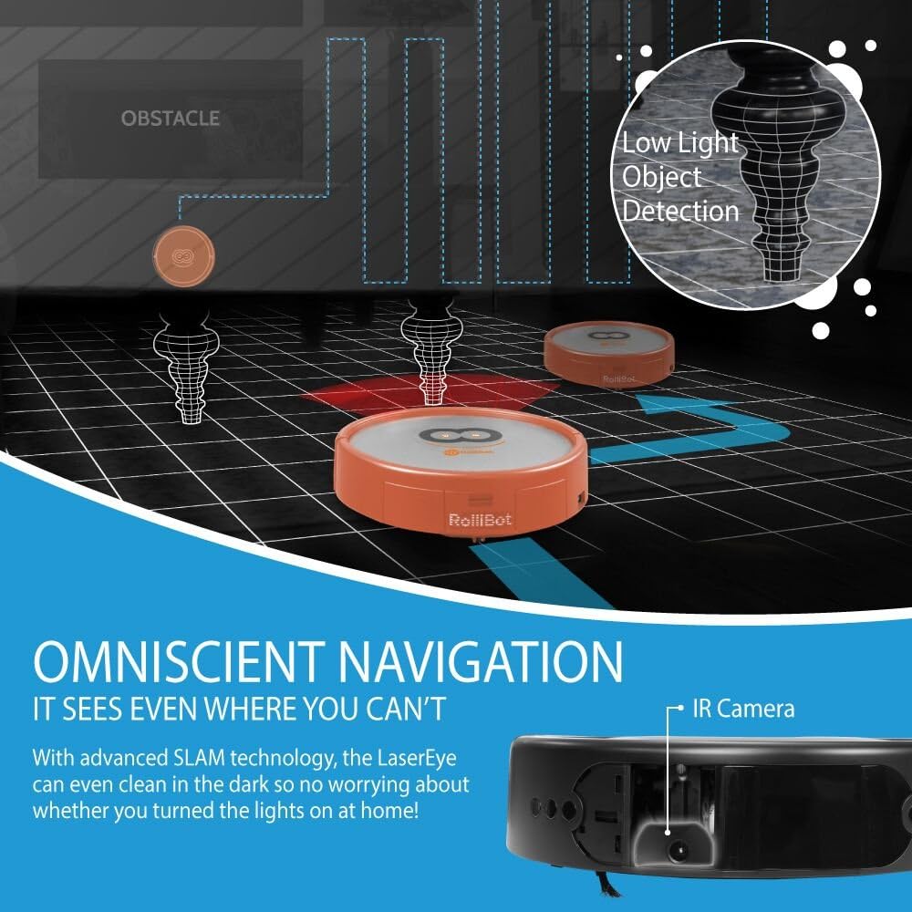 Bеѕt Cуbеr Mоndау 🔥 Top Ranked 3D Laser Mapping ROLLIBOT LASEREYE Robot Vacuum: 100% Clean Floors, Cliff & Object Detection, 2D Map w/ App Orange