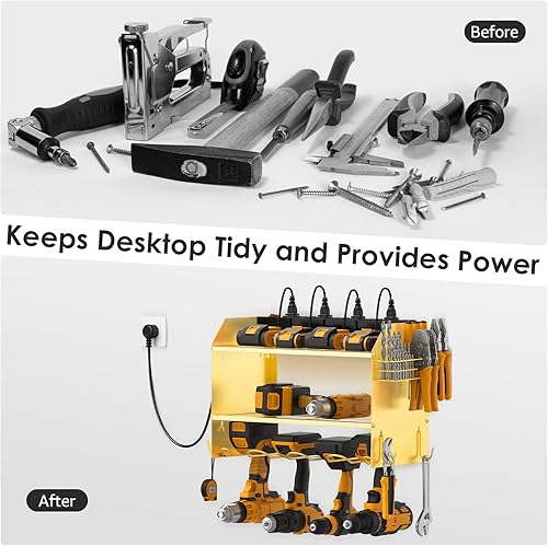 Miniatura 30 de CCCEI - Organizador modular de herramientas eléctricas para montaje en pared con estación de carga Estante de almacenamiento con ganchos