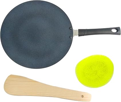 DBY Nonstick Roti Pan 275mm | 2.6mm Thick Flat Tawa for Chapati, Roti, and Paratha Gas Stove Compatible Non-Stick Griddle Pan with Cool Touch Handle Skillet Crepe Pan Dosa Tava