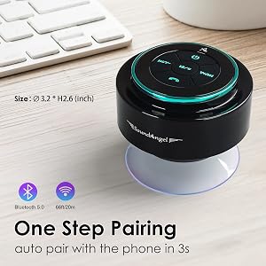 XLeader, Upgraded, Pro Shower Speaker, Certified IPX7 Waterproof Bluetooth Speaker with Suction Cup, Hook Clip, Built-in Mic, Crystal Sound&Rich Bass, up to 12H Playtime, Ideal Gifts - SoundAngel Mate