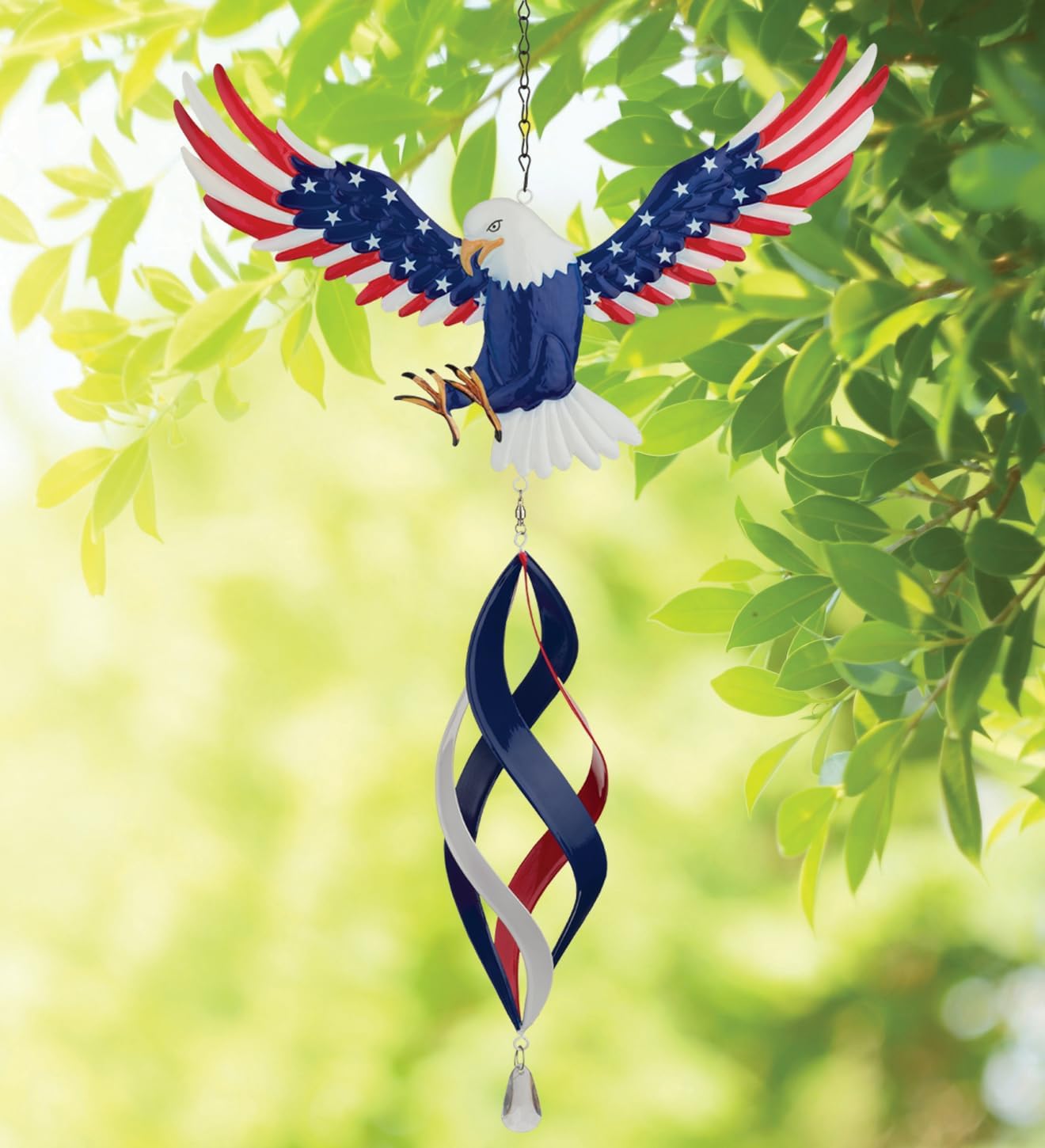Regal Art & Gift Americana Hanging Wind Spinner, Patriotic Kinetic Metal and Acrylic Outdoor Decor, Weather-Resistant Eagle Spiral Ornament for Porch and Garden – 1Pc Eagle