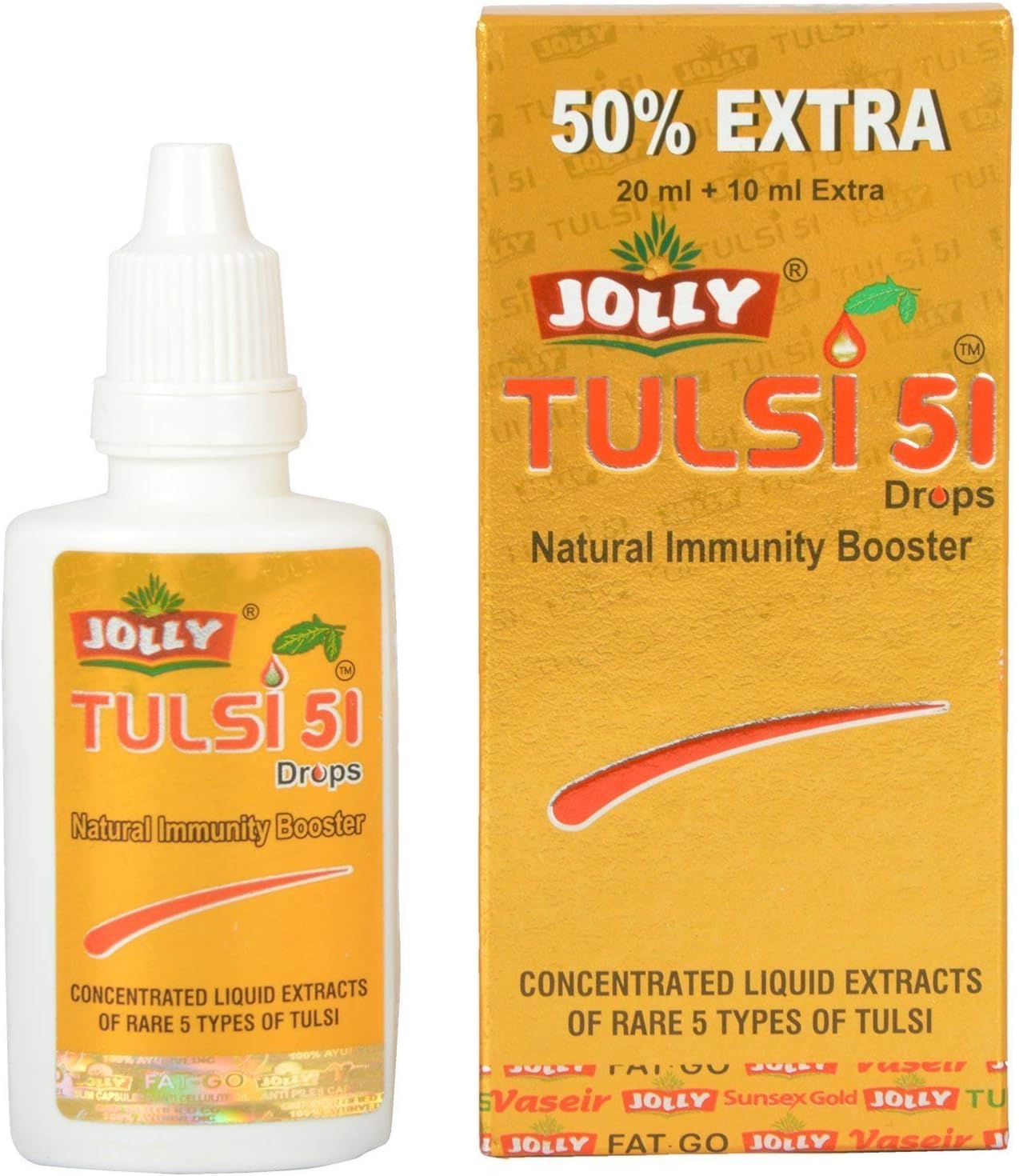 Jolly Tulsi 51 Drops Natural Immunity Booster 30 Ml (Pack of 4) with Free Jolly Organic Green Tea 24 Bag