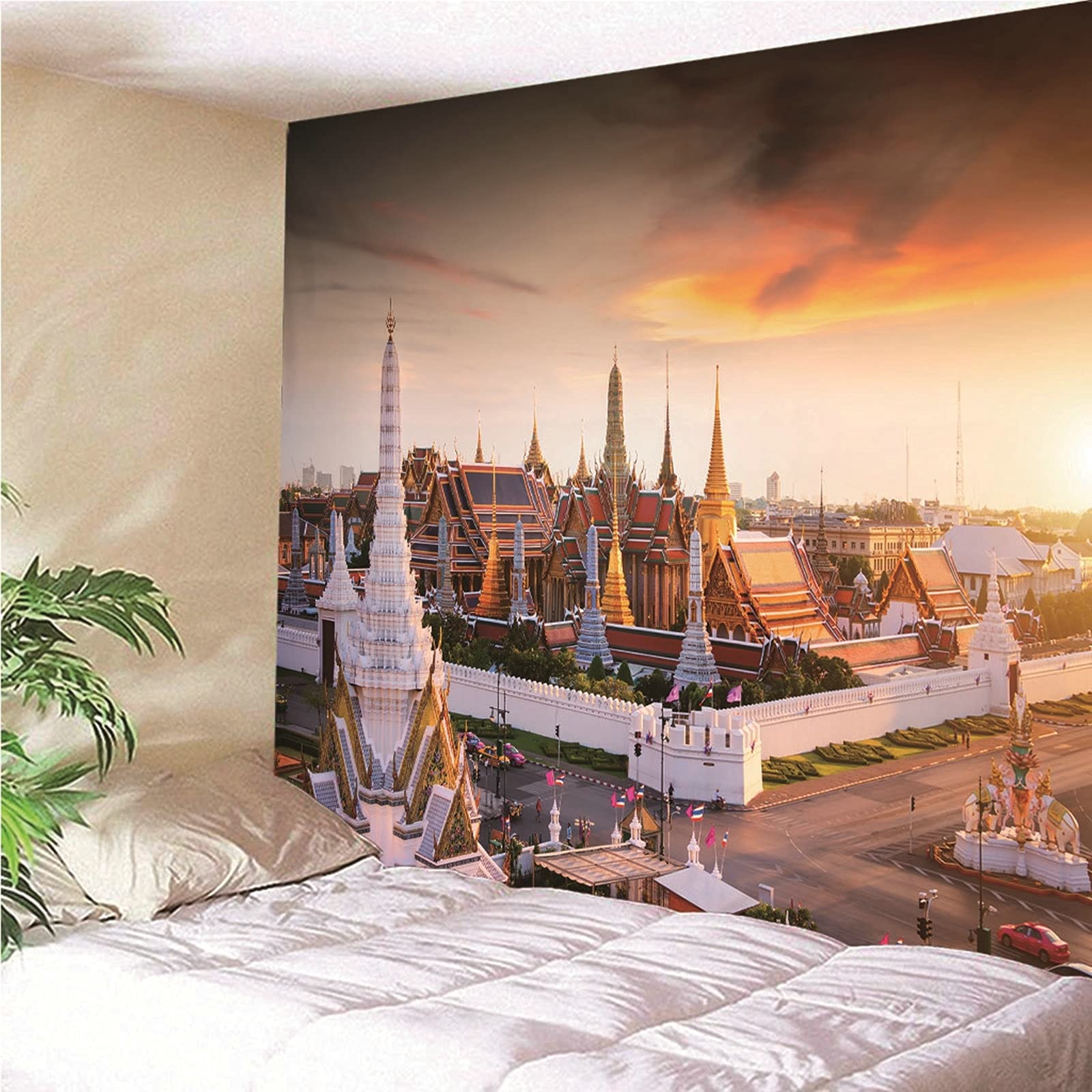 Aeici Colgar Pared Decoración, Tapiz Pared Habitacion Tapiz Puesta de Sol y Ciudad- Blanco, 260x240CM