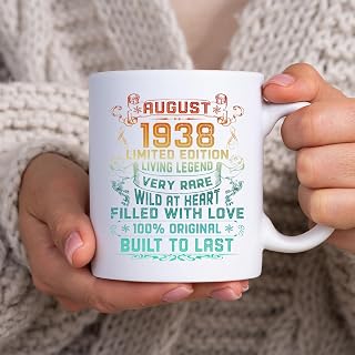 Vintage 84 Years Old August 1938 84th Birthday Gift BlackMug, Tea Mug, Tea Cup, Coffee Cup