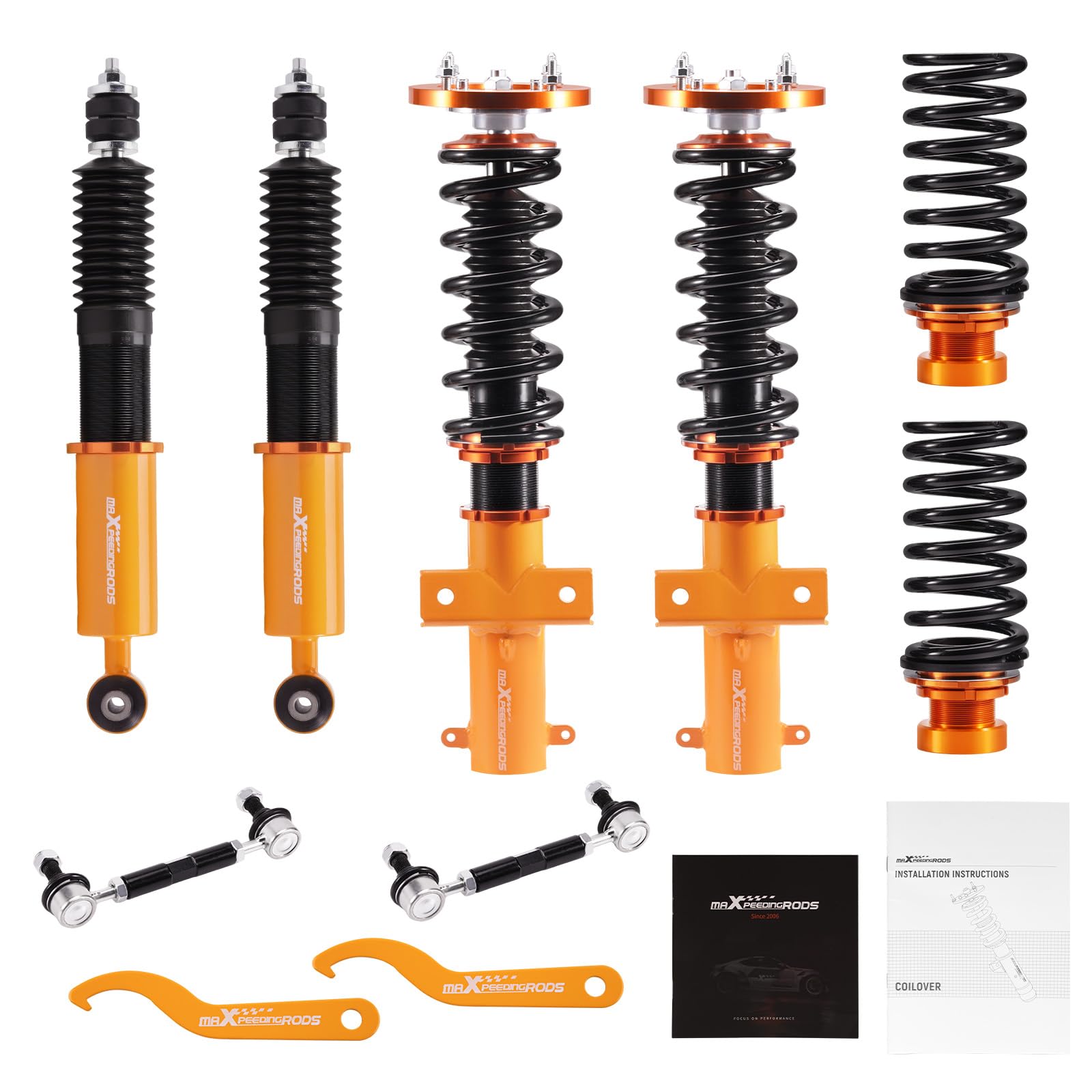 maXpeedingrods Coilovers for Ford Mustang 2005-2014, Coil Spring Shock Absorber, Height Adjustable Coilovers Suspension Kit, for Ford Mustang Coilovers Lowering Kit by 1-3” Gold
