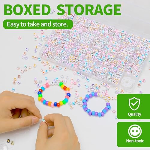 Miniatura 3 de Bundooraking Cuentas de letras cuadradas, letras multicolores, fondo blanco, cuentas acrílicas de 0.236 x 0.236 pulgadas, 28 cuadrículas para hacer