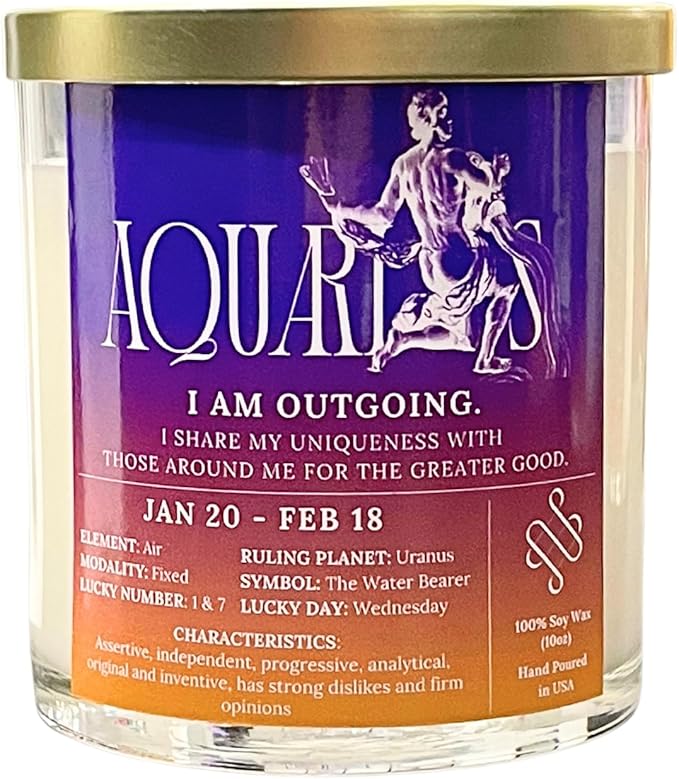 Aquarius Zodiac Candle, 100% Soy Wax Candle with Crystal, Non Toxic Candle with Phthalate-Free Fragrance, Tap Into The Strength of Aquarius Zodiac Sign, Zodiac Candle Gift for Aquarius, 10oz