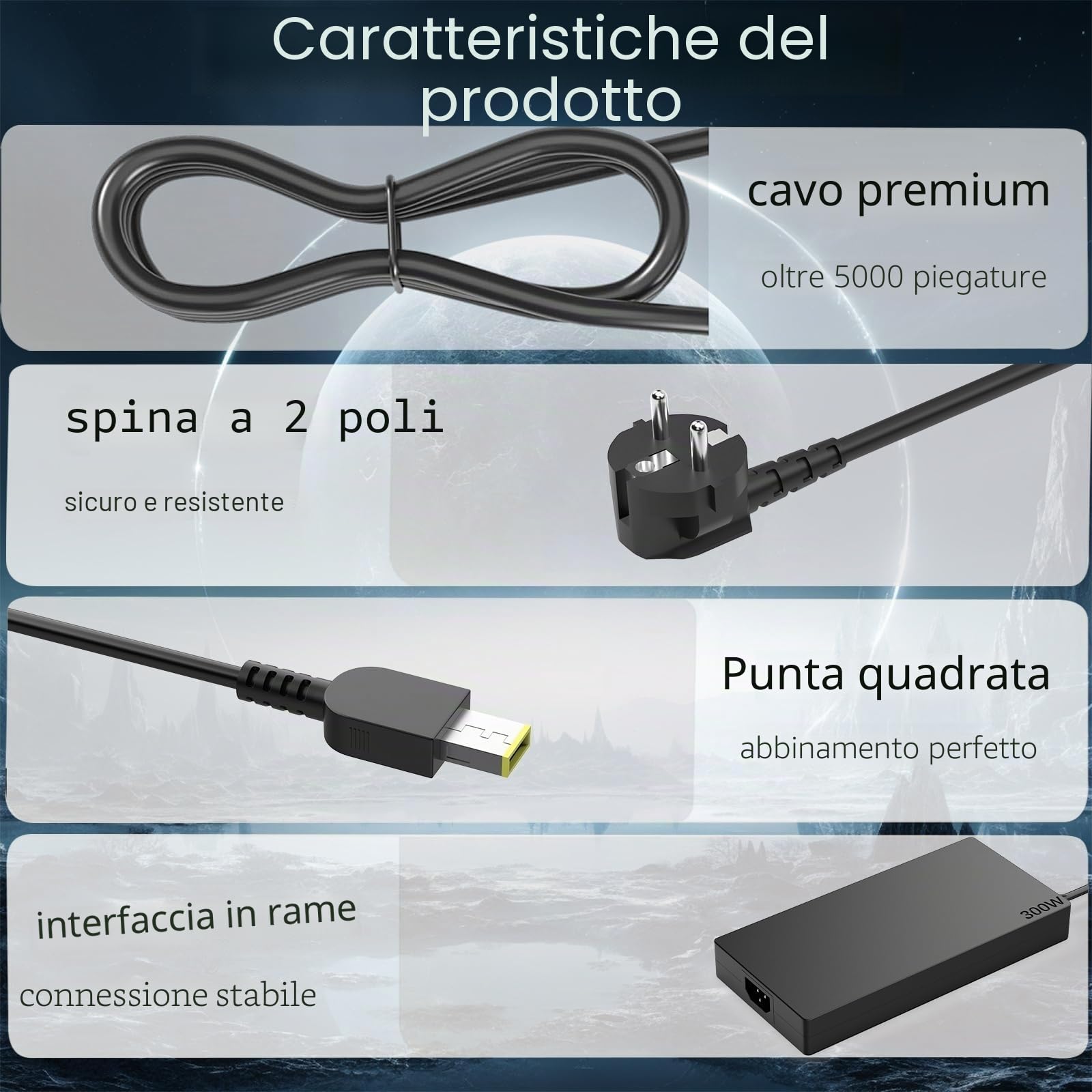 300W Caricatore Alimentatore per Lenovo Legion 5 7 5i 7i 5P 7 Pro 15 16 17 C7 S7 Y540 Y545 Y720 Y740 Lenovo Legion R9000P R9000K Y9000K Y9000X R7000P 9000P 9000K Thinkpad P73 P72 P71 P53 P52 P51