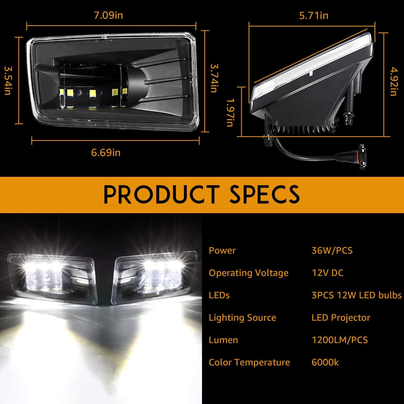 Auxbeam LED Fog Lights DOT Approved for Chevy Silverado 2007-2016 Avalanche 2007-2015 Suburban 2007-2017 Tahoe 2007-2017 GMC Yukon 15-16 Pickup Truck Bumper Driving Fog Lamps, 1 Pair, Black