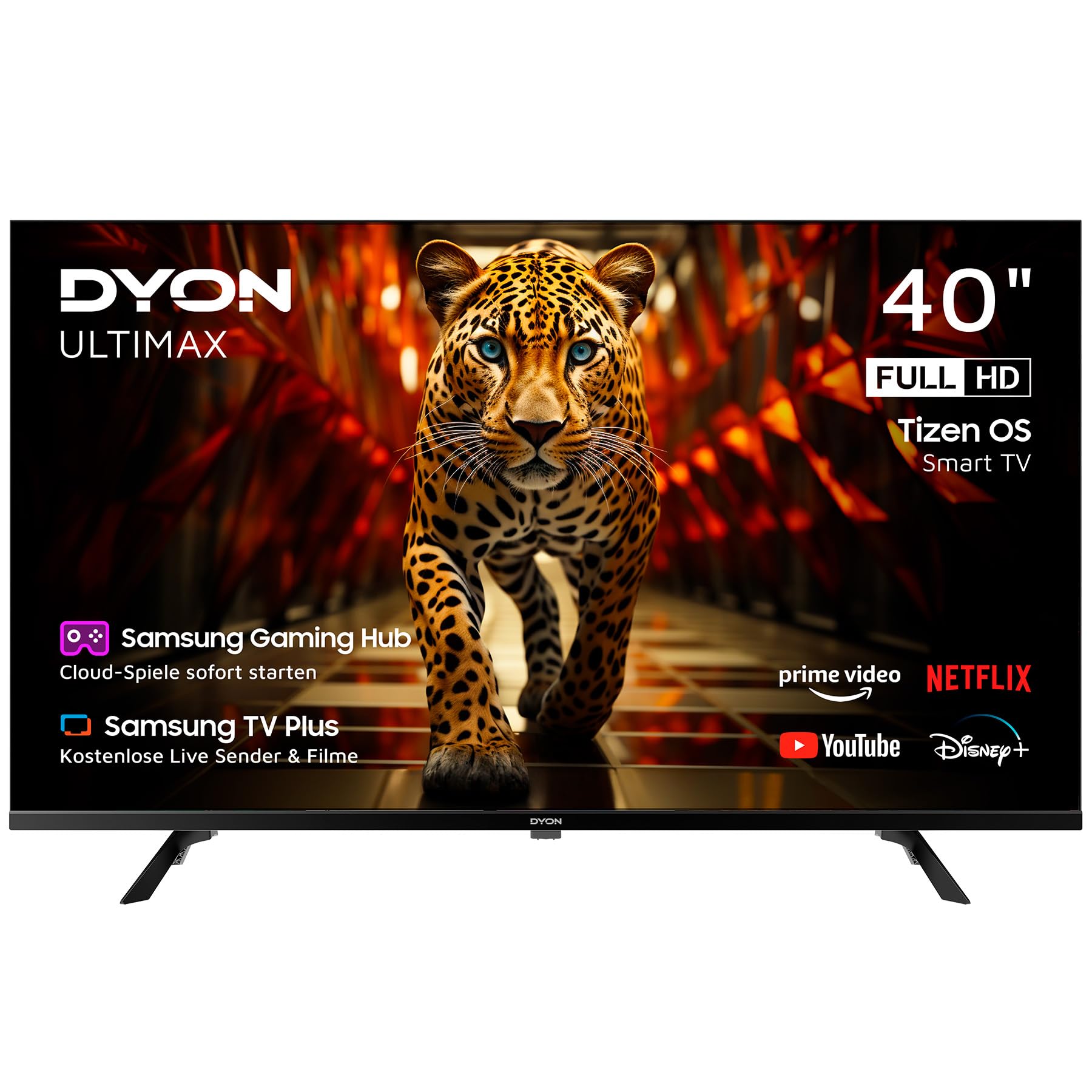DYON ULTIMAX 40F-TI Telewizor, 40", Full HD, z systemem operacyjnym Tizen, potrójny tuner (DVB-C/-S2/-T2), Samsung Smart & Gaming Hub, Prime Video, Netflix, Disney+, 2025
