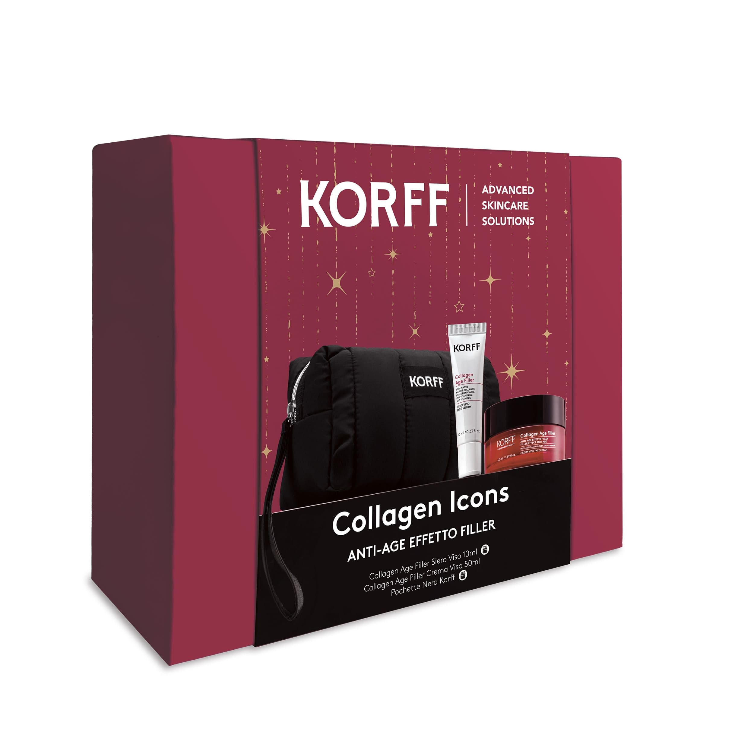 Korff Collagen Age Filler Icons, Cofanetto Siero 10ml + Crema 50ml, Anti-età Levigante e Rimpolpante con Collagene Marino, Acido Ialuronico e Niacinamide