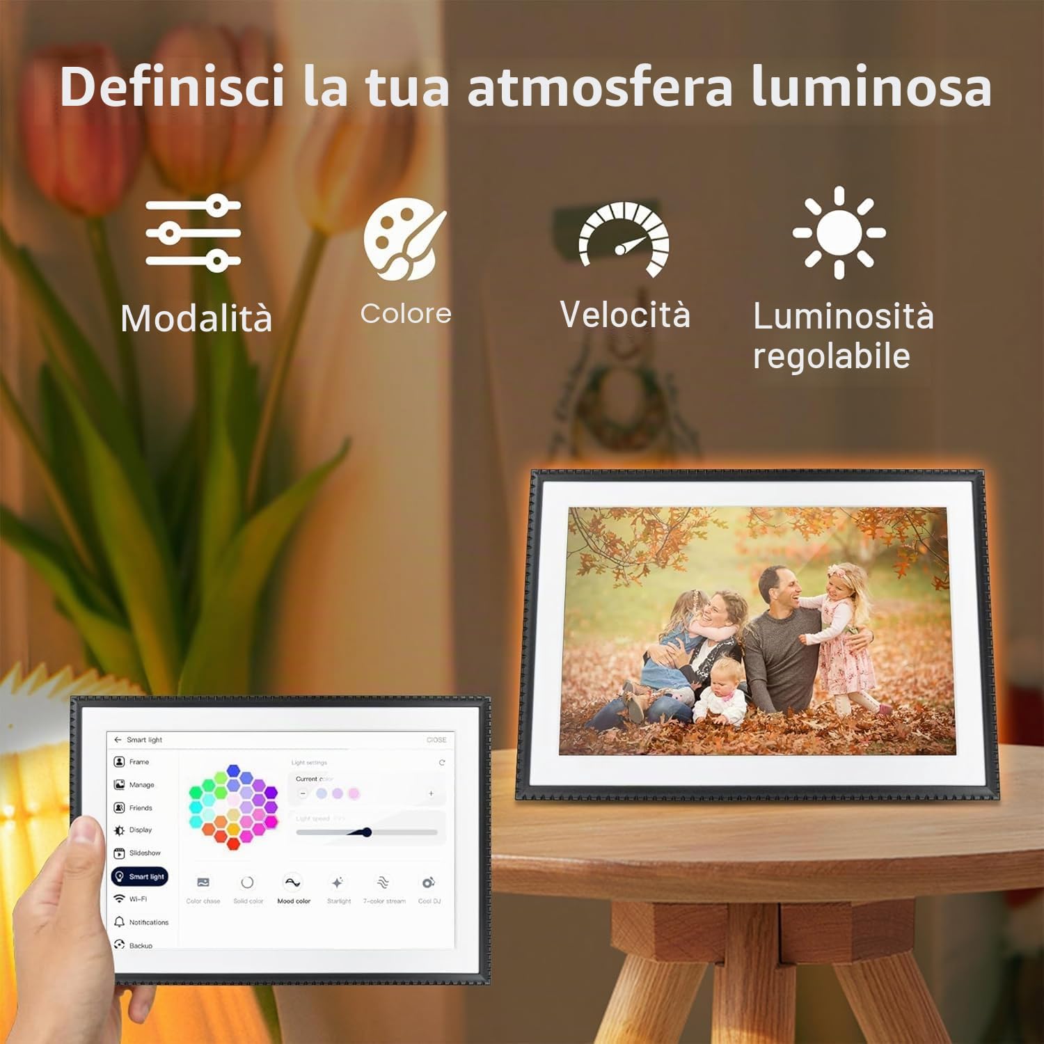 Cornice digitale WLAN da 10,1 pollici, 32 GB di memoria Cornice digitale intelligente 1280 * 800 HD IPS touchscreen con rotazione automatica, condivisione di foto o video tramite l'app Frameo