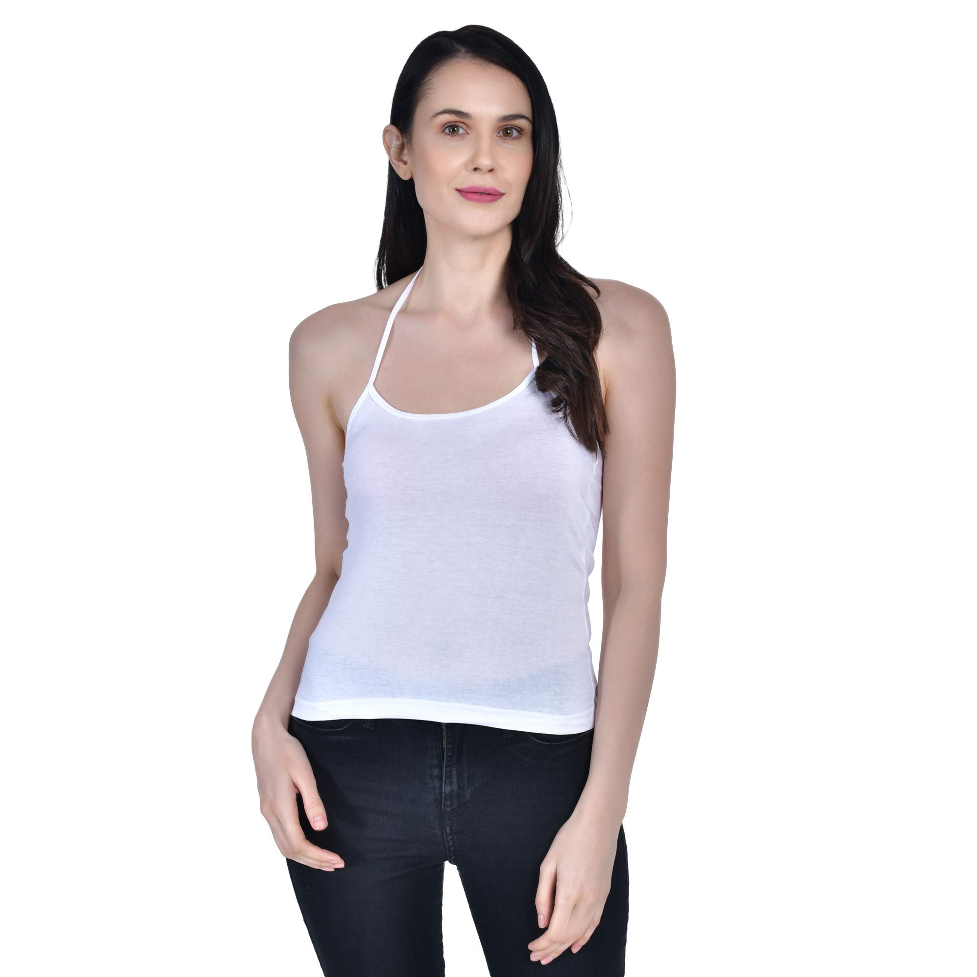aimly Women's Cotton Sleeveless Halter Neck Camisole Slip Spaghetti-picture-38