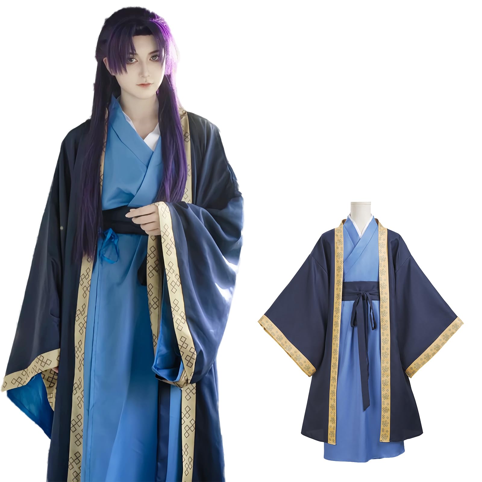 Yunlaishaocer Jinshi Cosplay Costume, The Apothecary Diaries Hemp, Blue Hemfu Robe for Men, Cosplay Anime Costume Adult for Halloween Carnival Party, L
