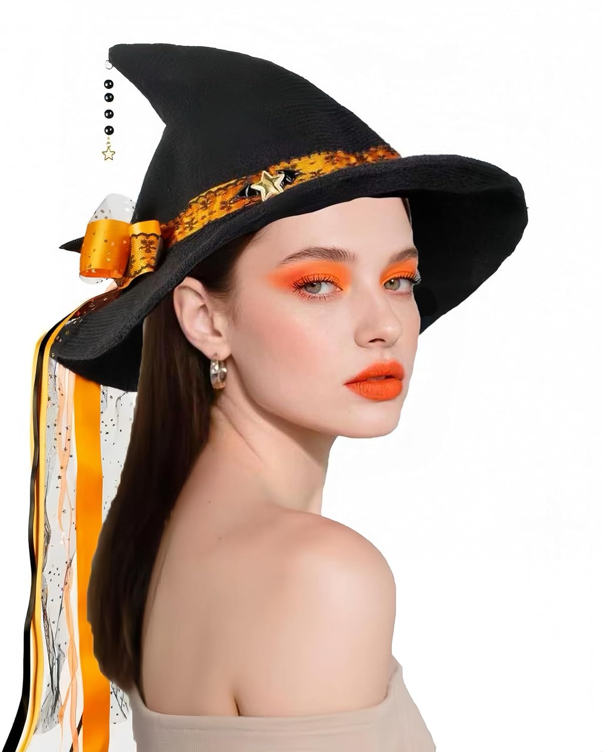Helloween Witch Hat for Women, Wizard Cosplay Accessories Wide Brim Foldable Pumpkin Hat for Party Cosplay Accessory - Image 5