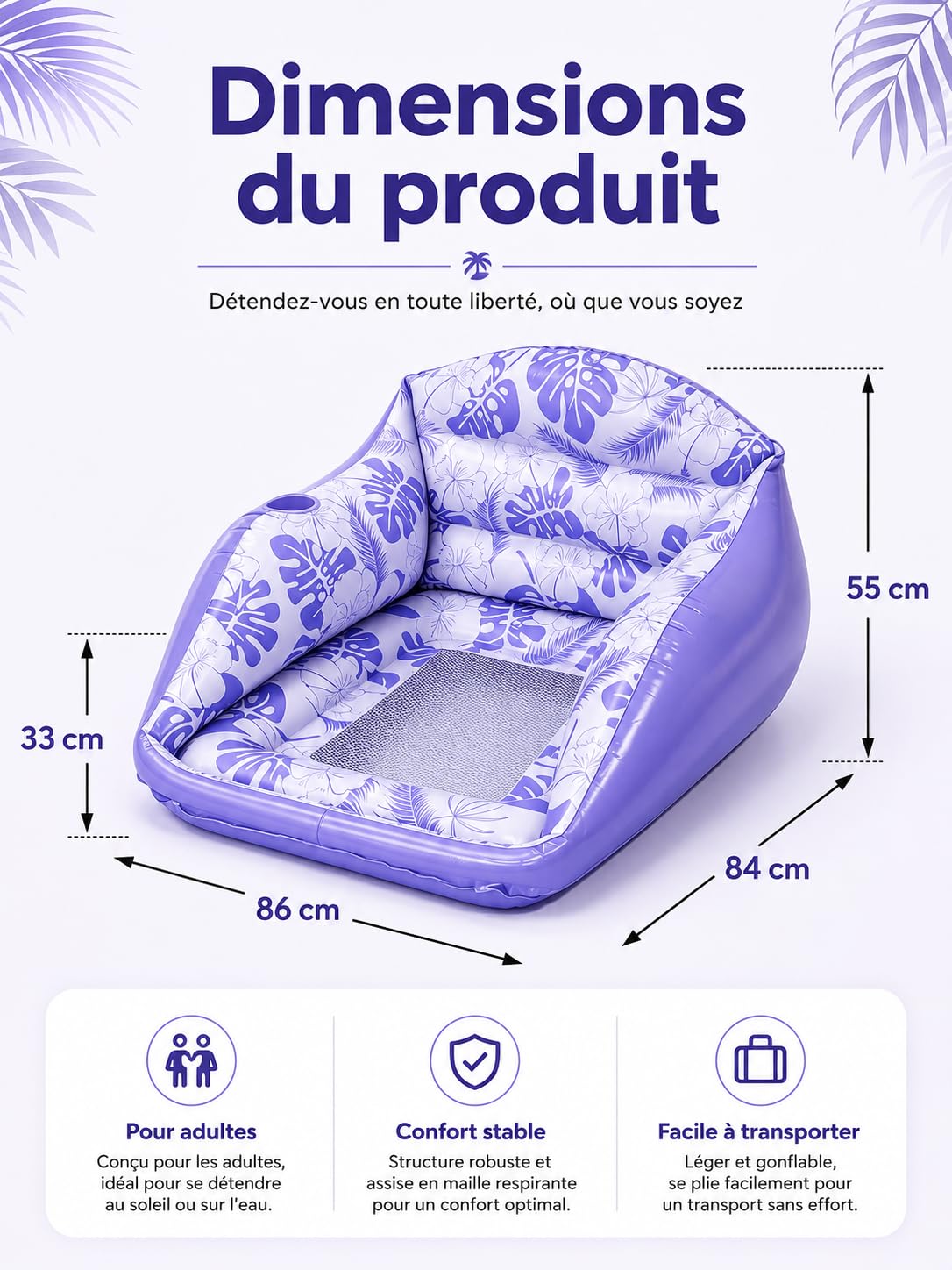 Fauteuil Flottant pour Piscine | Fauteuil Piscine Gonflable, Le Fauteuil Flottant Premium 4 en 1,Matelas et Fauteuil Flottant pour Adultes, Plage et Vacan