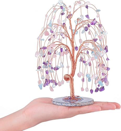 Miniatura 2 de Jovivi Cristales curativos naturales, amatista, cuarzo rosa, árbol de aguamarina, piedras preciosas caídas, árbol del dinero, base de ágata geoda,