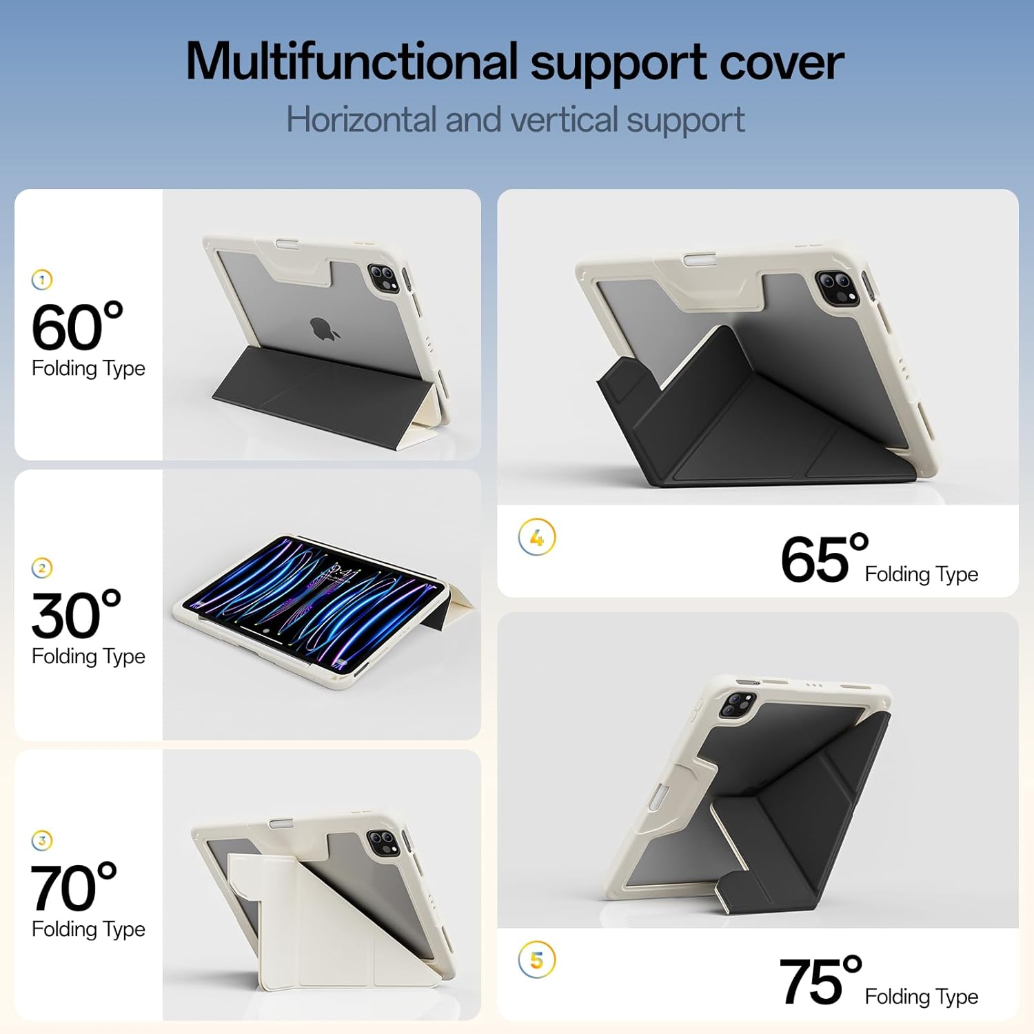 Case for iPad Pro 11 inch (4th/3rd/2nd Generation) 2022/2021/2020 with Clear Back, Multi-Angle Stand, Soft Silicone & Shockproof Tablet Protective Case (Cream)