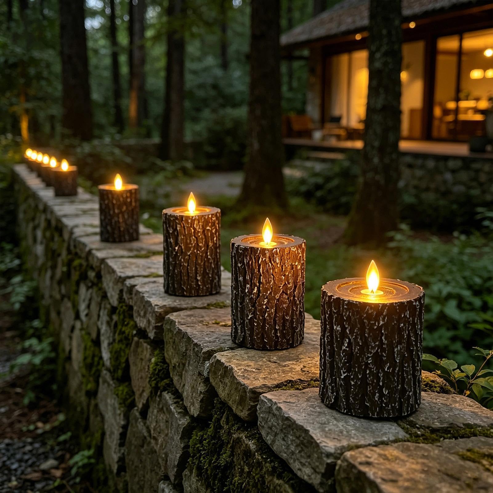 a Batteria Effetto Fiamma 3 Pezzi Finti Candelabri LED Decorativi a Ceppo | a Batteria per Esterni per Festa Esterna Festeggiamenti Matrimonio