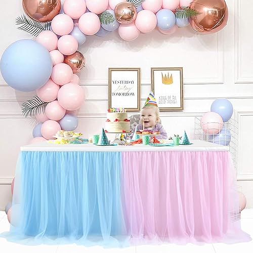 Miniatura 73 de Suppromo - Falda de mesa con tutú de calidad superior, con 3 capas de malla, plisada, de tul, para fiestas, bodas, baby shower, fiestas de Rosa