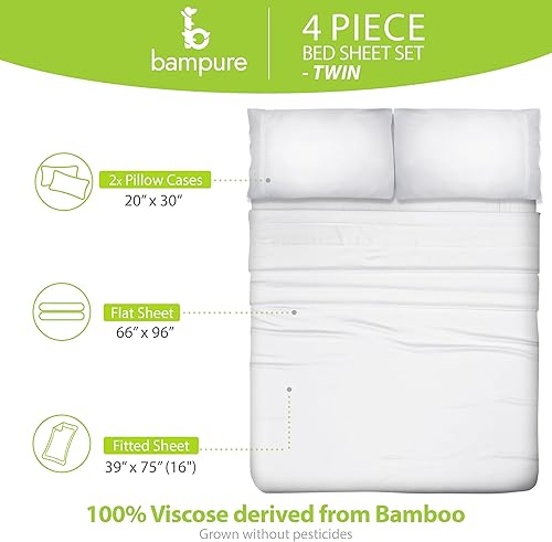 Vista 170 de BAMPURE - Juego de sábanas de 100 % viscosa de bambú, refrescantes, suaves, bolsillo profundo de hasta 16 pulgadas, 1 sábana encimera, 1 sábana Gris