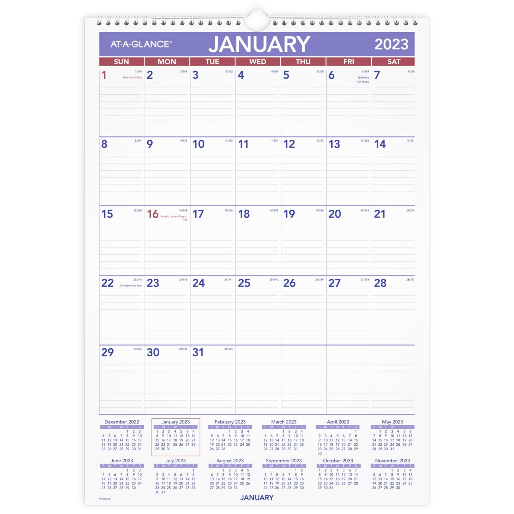 AT-A-GLANCE Calendario cancellabile 2023, agenda da parete cancellabile a secco, 12 "x 17", piccolo (PMLM0228)