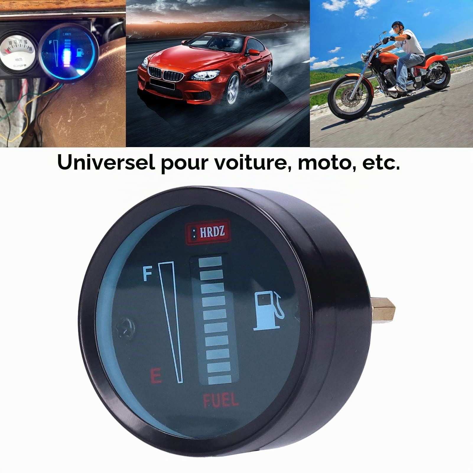 Jauge de carburant 52 mm, indicateur de carburant LED, diamètre 52 mm, 12 V, résistance réglable pour voiture et moto