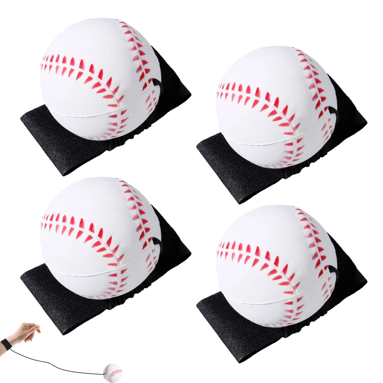 panthra 4 PCS Baseball Practice Balls, Wrist Balls on a String 2.36 Inches Rebound Sport Ball, for Wrist Exercise or Play, Outdoor Fun Activities for Kids and Adults