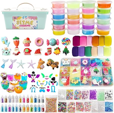Amazon Heculos 1個 スライムキット 36個粘土 Diy 金魚鉢ビーズ 果物切片 フォームビーズ 48色スパンコール 手作りツール ストレス解消 子供 小学生 男の子 女の子誕生日 クリスマス プレゼント Slime Kit 超軽量 ねんど ねんど おもちゃ