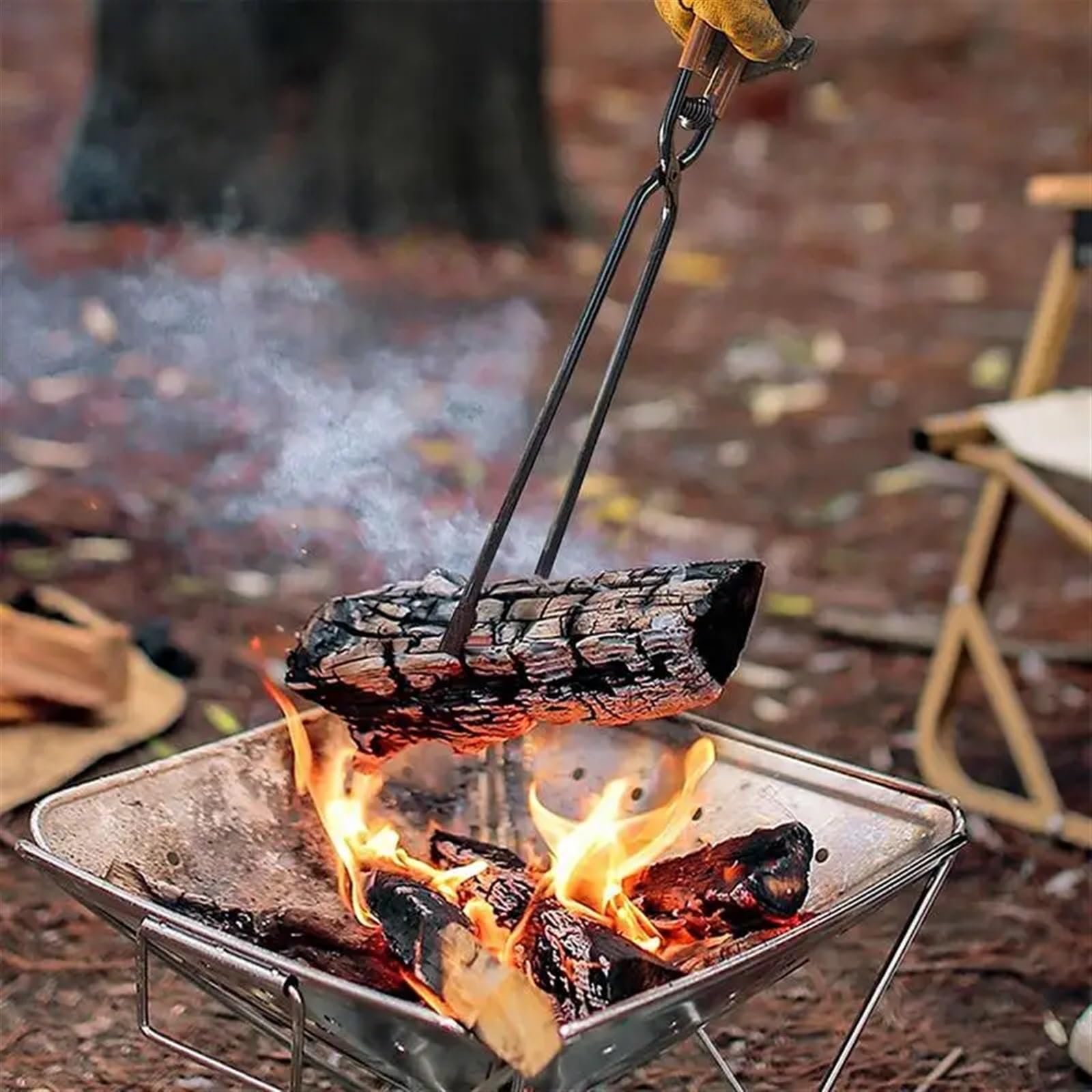 Stainless Grill Tongs, Przenośne szczypce do grilla na świeżym powietrzu ze stali węglowej, długa rączka, 44 cm, grillowanie kempingu