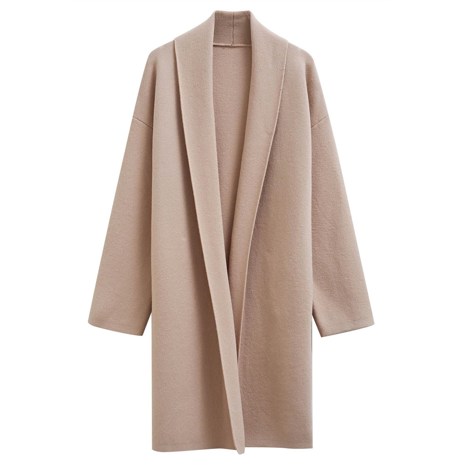 CHICWISH Women Shawl Collar Long Sleeve Cardigan Casual Open Front Knit Sweater Soft Long Coat with Pockets