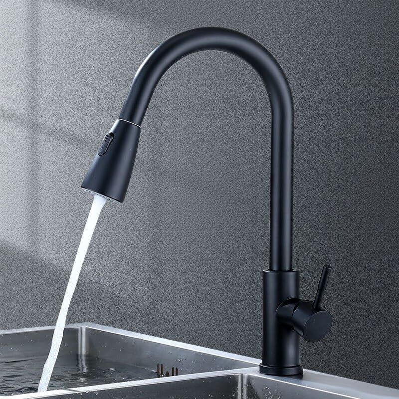 Mitigeur noir extractible pivotant au design épuré et finition mate haute durabilité