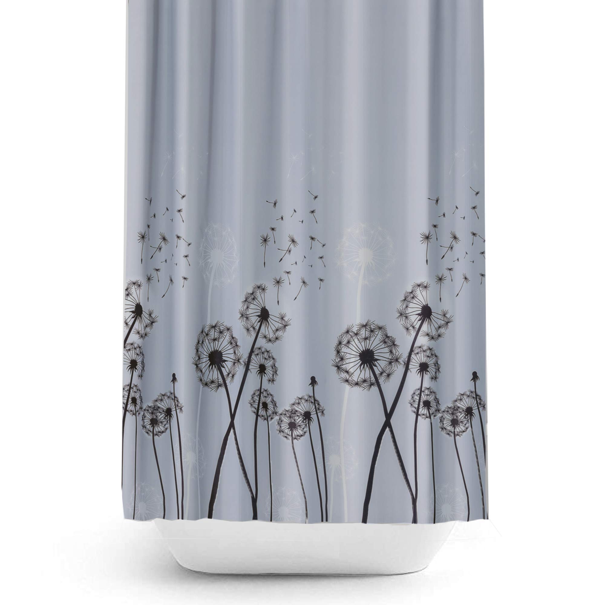 Tropik Home Light Grey Background With Dandelions Dandelion Fabric Shower Curtain, Wide Or Narrow Available In 5 Different Bespoke Sizes (180 X 200Cm)