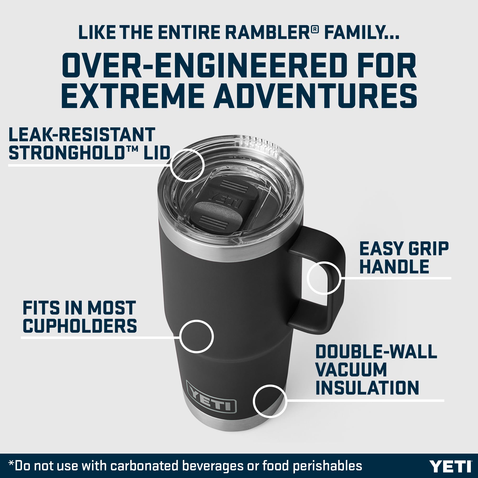 YETI Rambler Travel Mug, Stainless Steel Vacuum Insulated Mug with Stronghold Lid, Black, 20 oz (591 ml)