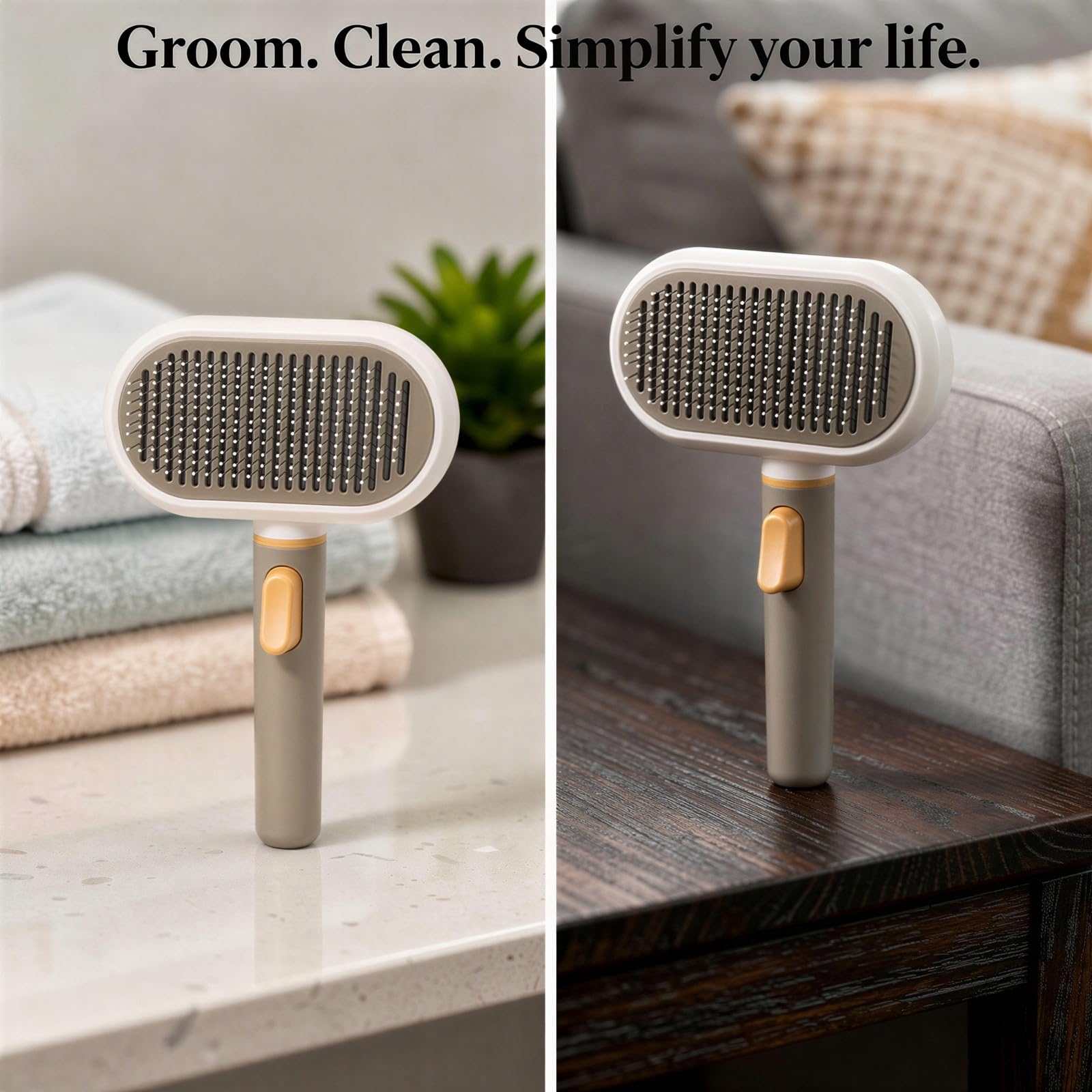 Brosse de toilettage 3 en 1 pour animaux de compagnie pour la perte de poils de chien et de chat avec bouton autonettoyant, outil de démêlage, peigne démêlant, tête pour poils longs et courts