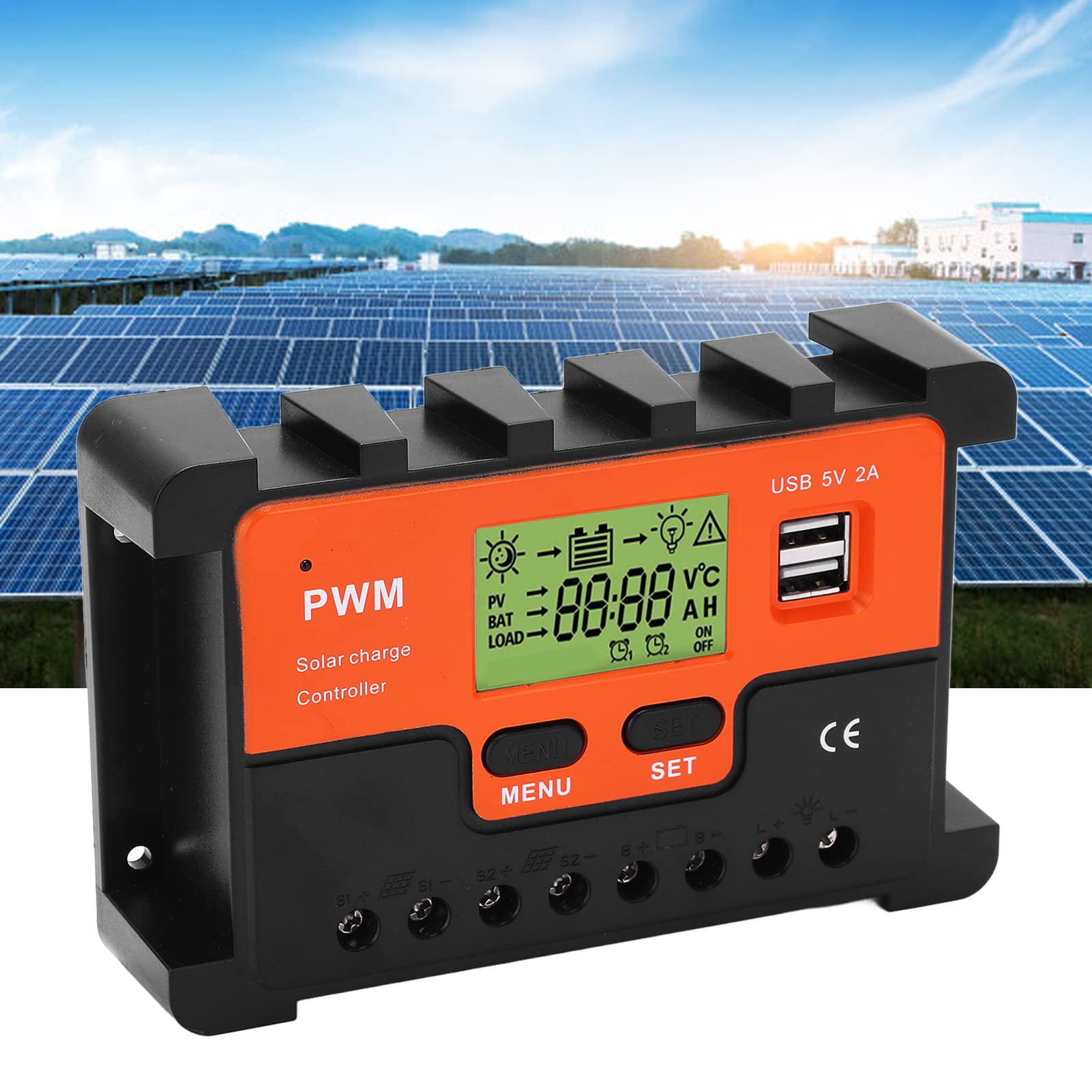 Contrôleur de charge solaire 60A PWM 12V 24V 48V avec écran LCD