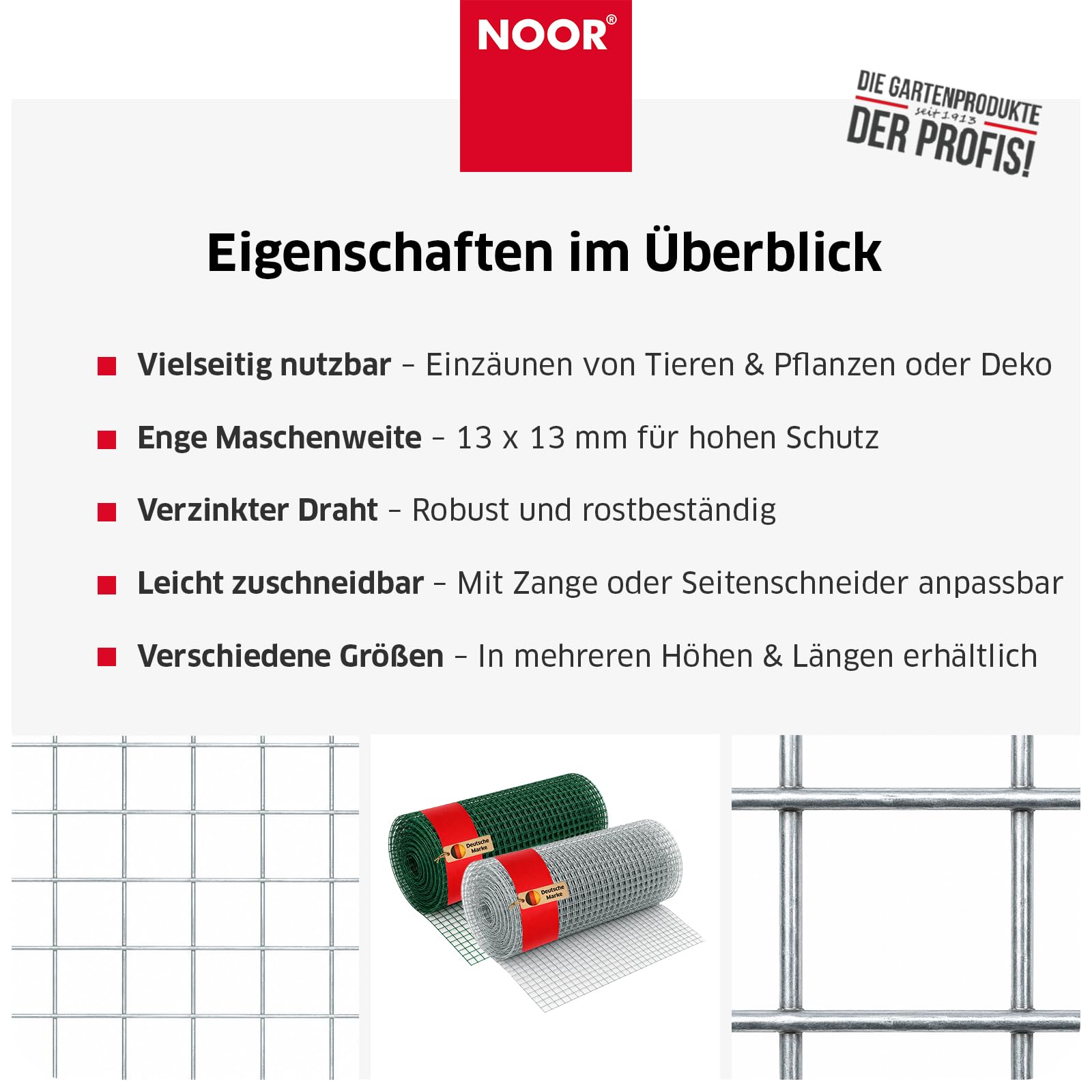 NOOR Drahtgitter - Volierendraht verzinkt 13 mm - Silber 100x1000 cm | vielseitiger Drahtzaun für Wühlmausschutz, Beete & Kleintiergehege - engmaschig, rostbeständig, langlebig & zuschneidbar