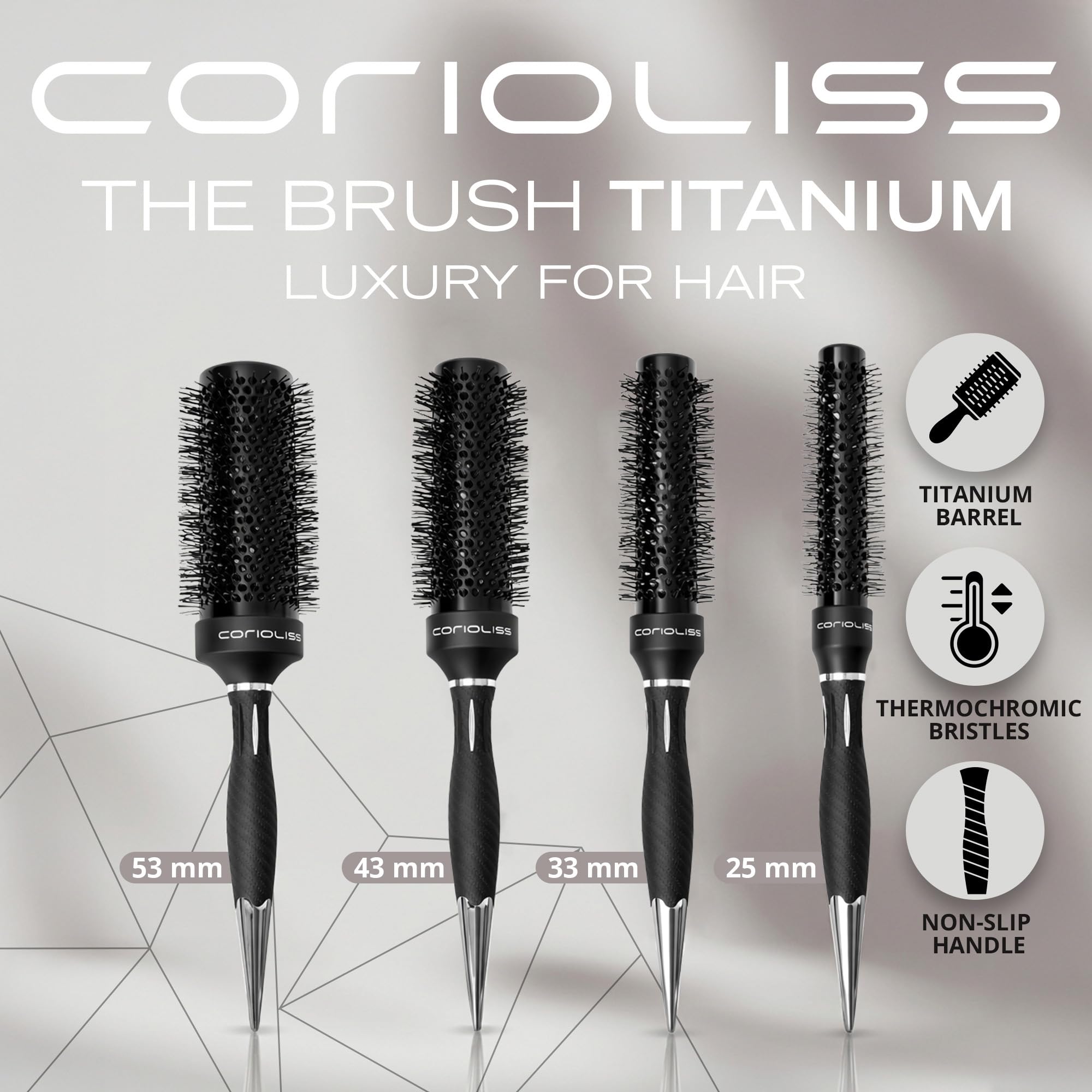 Corioliss Set 4 Spazzole Rotonde Professionali in Titanio 25-33-43-53 mm per Piega e Asciugatura con Phon – Brush Titanium Black Green