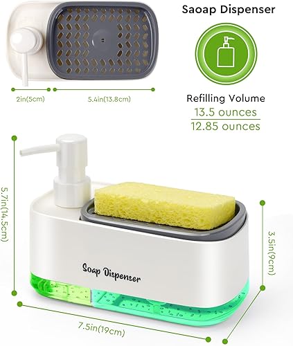 Miniatura 6 de Juego de dispensador de jabón para manos y platos para cocina, dispensador de jabón doble con soporte para esponja, dispensador de bomba de jabón 3