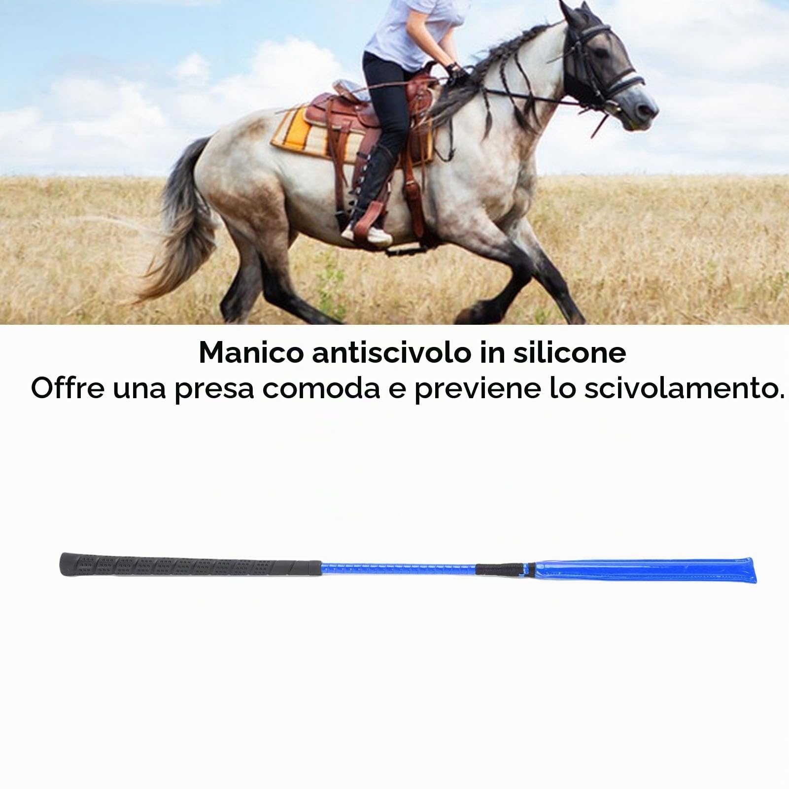 Tyenaza Frustino da Equitazione per Cavallo, Frustino da Equitazione in Pelle Verniciata con Manico in Silicone Antiscivolo per Gare di Sport equestri