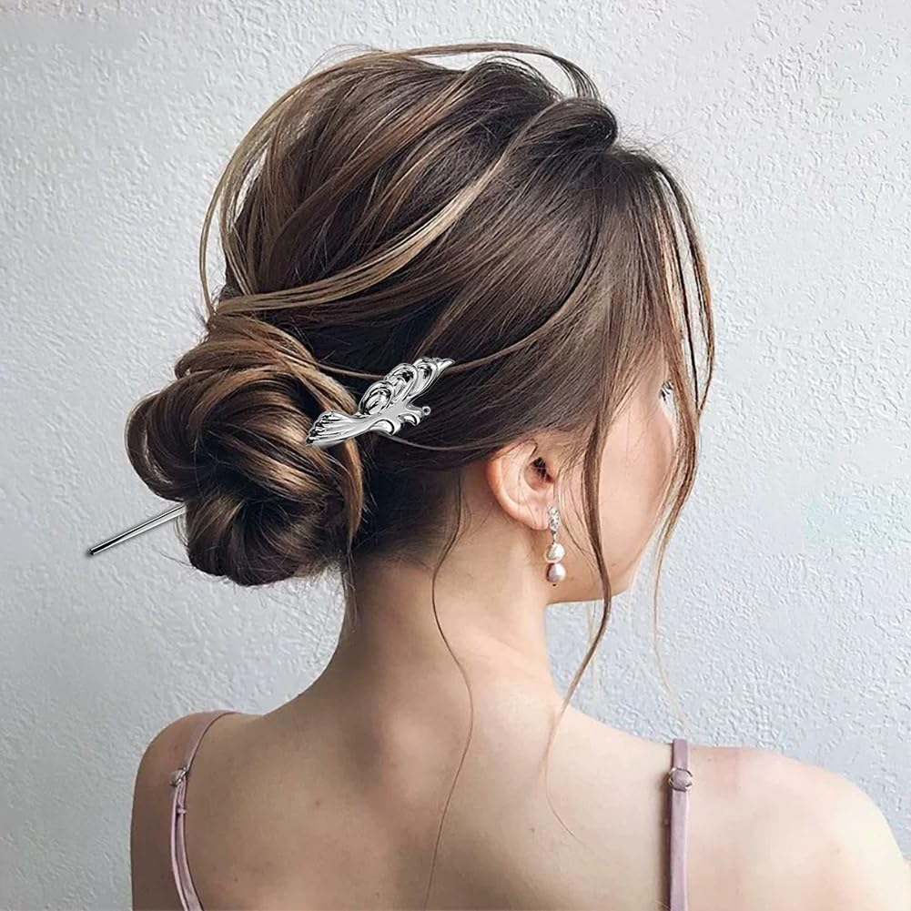 Retro Silver Hair Pins,Elegant Metal Hair Stick,Large French Hair Pins For Thick Thin Hair,Hair Accessories for Buns Women Hairstyle Accessories (With Gift Box) - Image 3