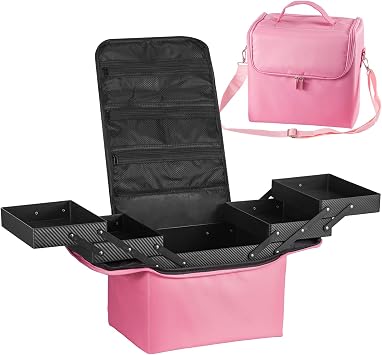 Makeup Box Large Beauty Manicure Storage Box Travel Vanity Case Pink