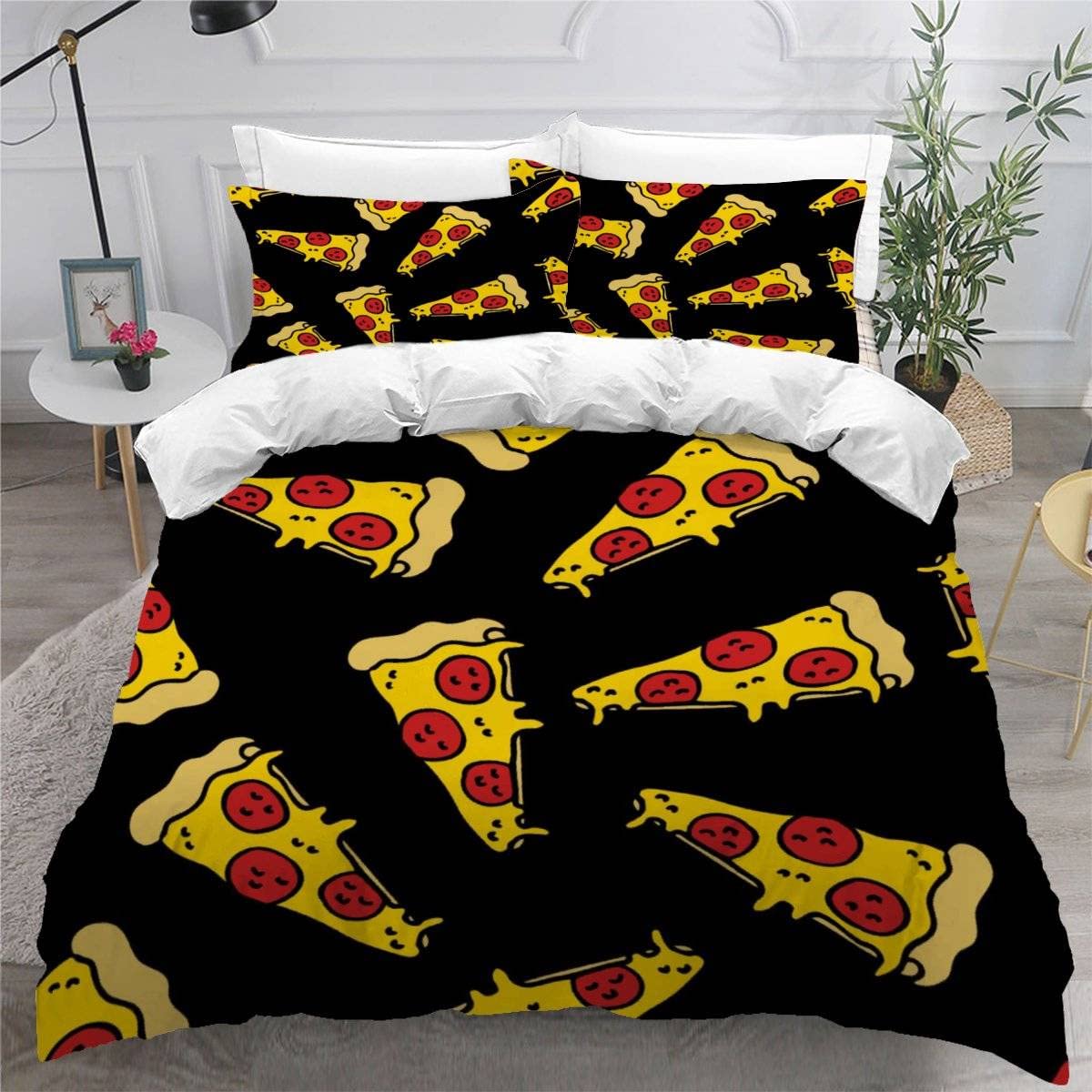 LUORU Single Duvet Cover Pizza 135x200 3D Printed Food Cartoon Cute Bedding Set with Zipper Closure Ultra Soft Microfiber Kids Boys Girls Teens Comforter Quilt Cover with 2 Pillowcase 50x75