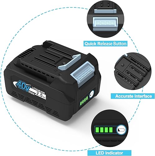 Miniatura 3 de Repuesto para batería Makita BL4025 de 40 V de 2500 mAh, compatible con herramientas inalámbricas Makita 40 voltios max XGT y cargador de batería de
