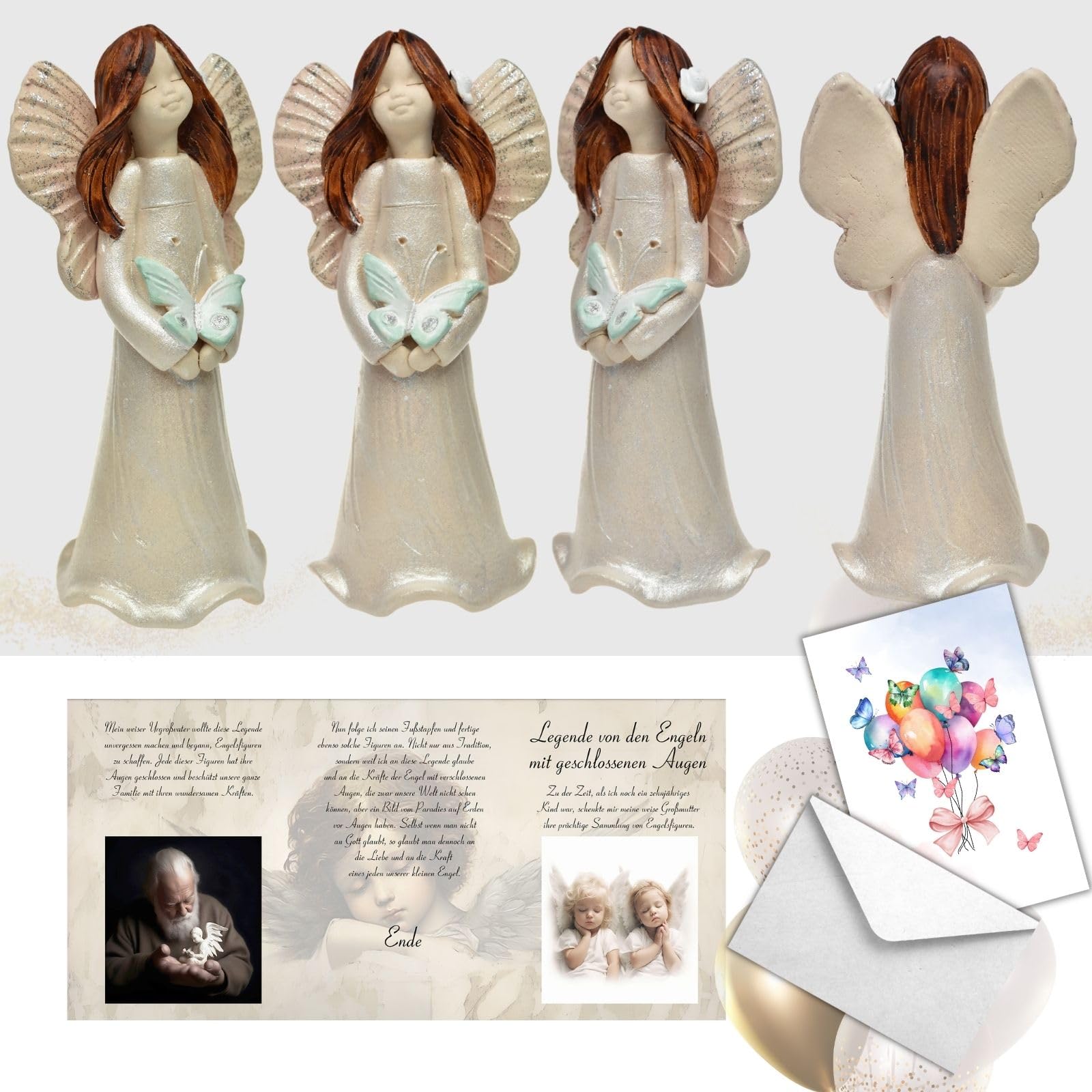 butterfly Figura De Ángel De Cerámica Con Mariposa En Caja De Madera Natural