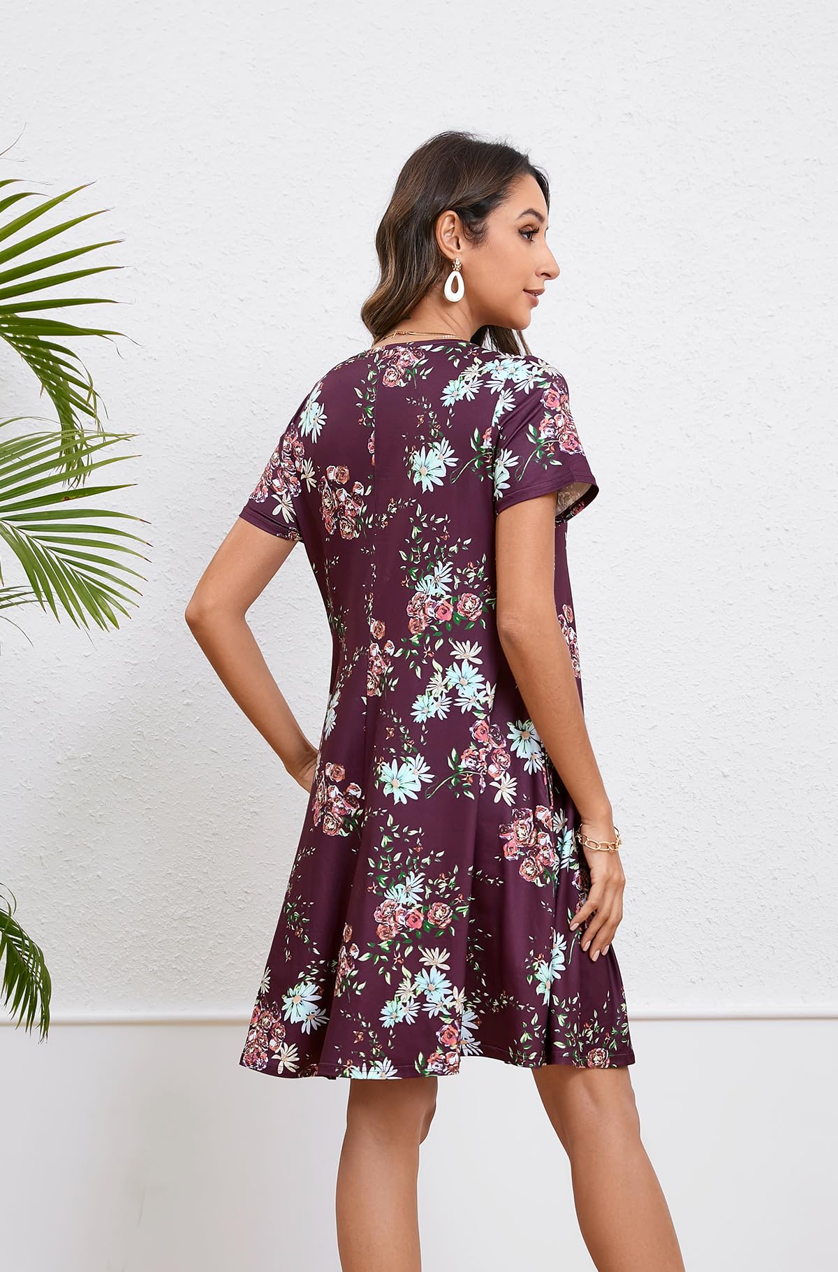 Enmain Vestido Camiseta Mujer Manga Corta Vestido Túnica Verano con Bolsillos Casual Boho Vestidos hasta la Rodilla para Mujer